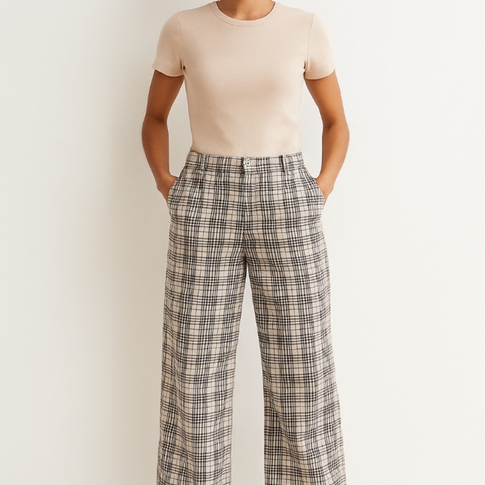 H&M Black and White Plaid Wide-Leg Pants